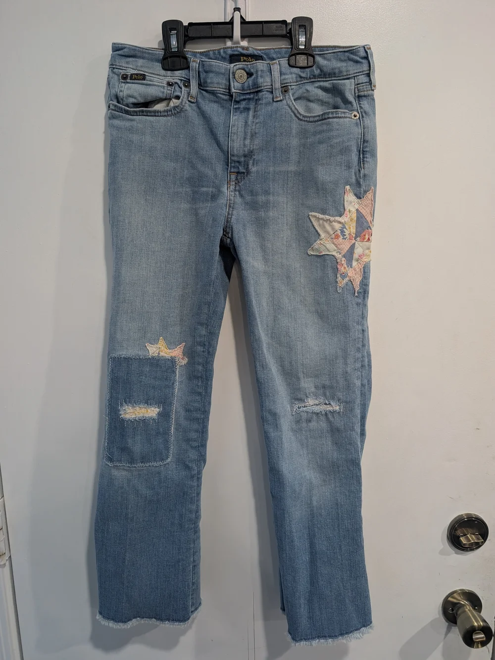 Polo Ralph Lauren Crop Flare Jeans Quilted Star Patches Girl's Size 14